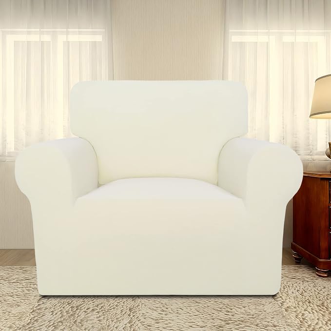 PureFit Super Stretch Chair Covers Fleece Couch Covers for Sofa Ivory | 1-Piece Spandex Couch Cover Soft Couch Protector, Sofa Cover Washable with Non Skid Foam and Elastic Bottom for Kids, Dogs - Image 2
