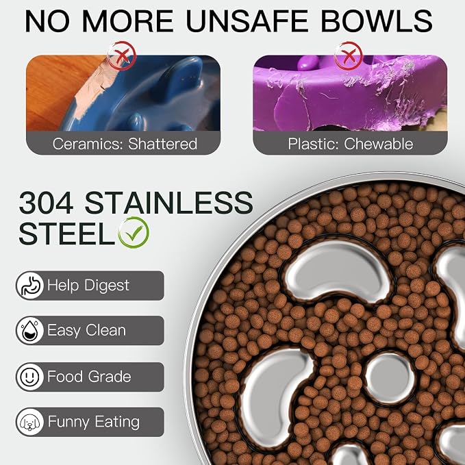 Feedoo Slow Feeder Dog Bowl-2Cups for Medium Breeds, Double-Layer Stainless Steel, Heavy-Duty with Non-Slip Rubber Base, Puzzle Maze Bowl to Slow Down Eating [2Pack] - Image 4