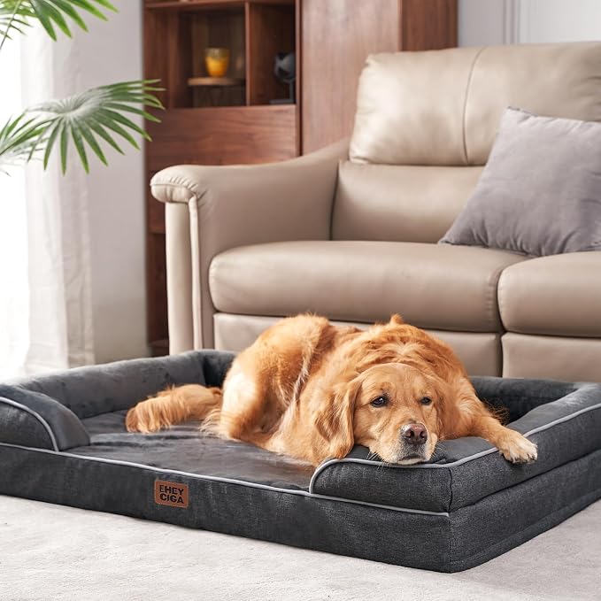 EHEYCIGA Orthopedic Extra Large Dog Bed, Waterproof Washable XL Pet Bed 44" | Non-Slip Bottom and Egg-Crate Memory Foam Big Dog Couch Bed with Washable Removable Cover, Dark Grey, 44Inch - Image 9