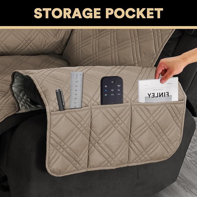 PrinceDeco Recliner Cover 100% Waterproof Couch Cover Sofa Cover for Living Room Water Resistant Furniture Protector with Elastic Straps for Pets Dog(Recliner28,Taupe) - Image 6
