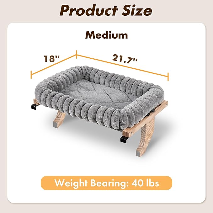 Zoratoo Cloud-Cuddle Cat Perch for Window Sill with Zipper Cushion, M Gray | 21.7’’x18’’, Removable for Machine Wash, Fluffy Plush Bolster, Sturdy Metal Frame for Large Cats up to 40lbs, Easy to Adjust - Image 4