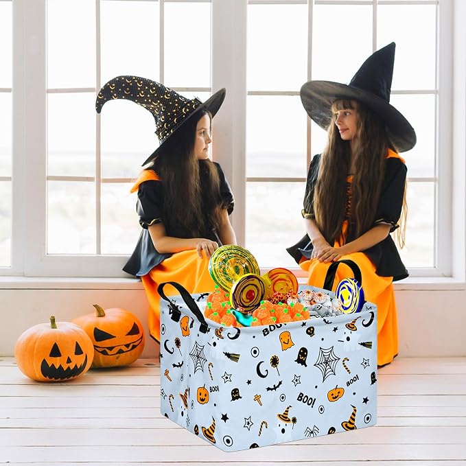 MAIZMZ Halloween Storage Basket Pumpkin Ghost Gift Basket for Kids Foldable Toy Box Waterproof Organizer Bin Laundry Nursery Hamper for Home Office Dorm Closet Shelf - Image 3