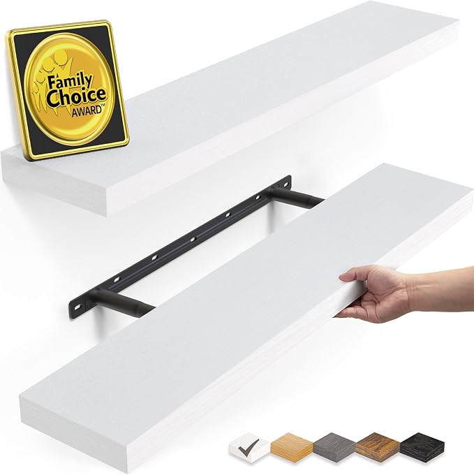 BAYKA White Floating Shelves 22.5in, Set of 2, Wall Mounted for Wall Decor | Easy Install, 22lbs Max Load, Hidden Bracket, Shelving for Bathroom Bedroom Kitchen Office Storage, Multi-Wall Compatible by Bayka