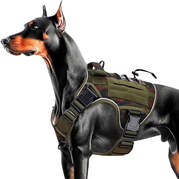 Heavy-Duty Tactical Dog Harness for Large Dogs, No Pull Adjustable Reflective Pet Vest with Molle System, K9 Military-Grade Control for Service Training, Outdoor & 10+ Breeds, Green Camo, Large by Bruvoalon
