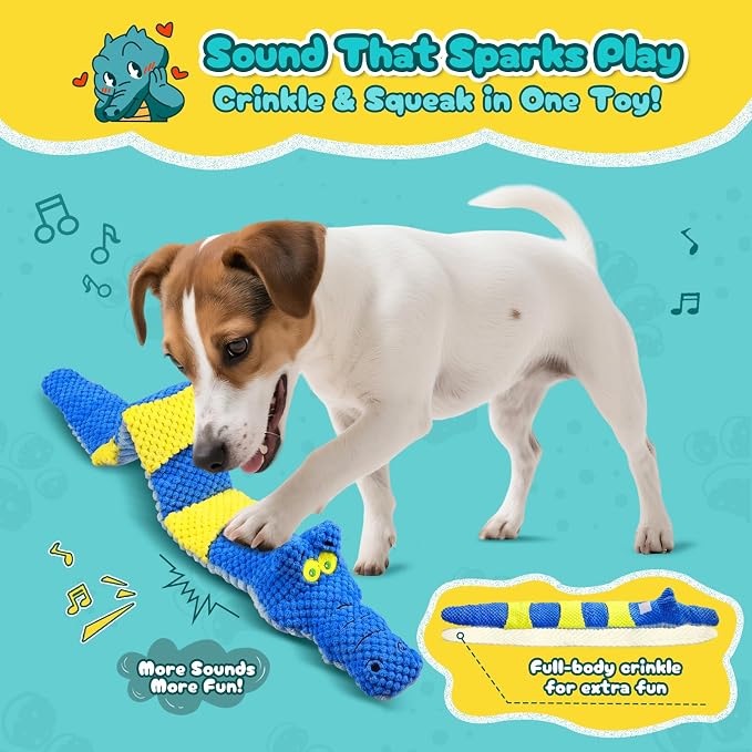 TOOPTATE Crocodile Squeaky Dog Toy | Dual-Opening Treat Pocket for Puzzle Play, Long Plush Body For Tugging, Suitable for Small, Medium, and Large Dogs - Image 5
