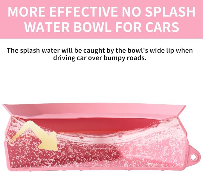 SLSON Spill Proof Dog Water Bowl for Cars,Collapsible No Splash Dog Travel Bowls Integrated Molding Portable Pet Bowl for Road Trip Truck,RV,SUV,Boat Accessories (Pink) - Image 3