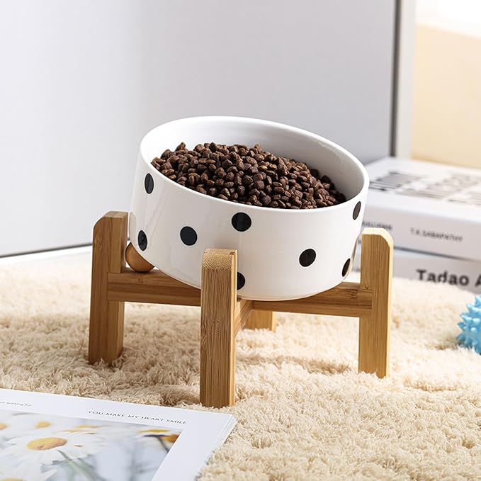 Petygooing Elevated/Raised 15°Slanted Ceramic Dog Bowl for Small and Medium Breeds, Tilted Anti Slip Pet Feeding Bowl,Food Water Dish with Stand for Cats and Dogs (28 OZ/3.6 Cups) Black Dot - Image 6