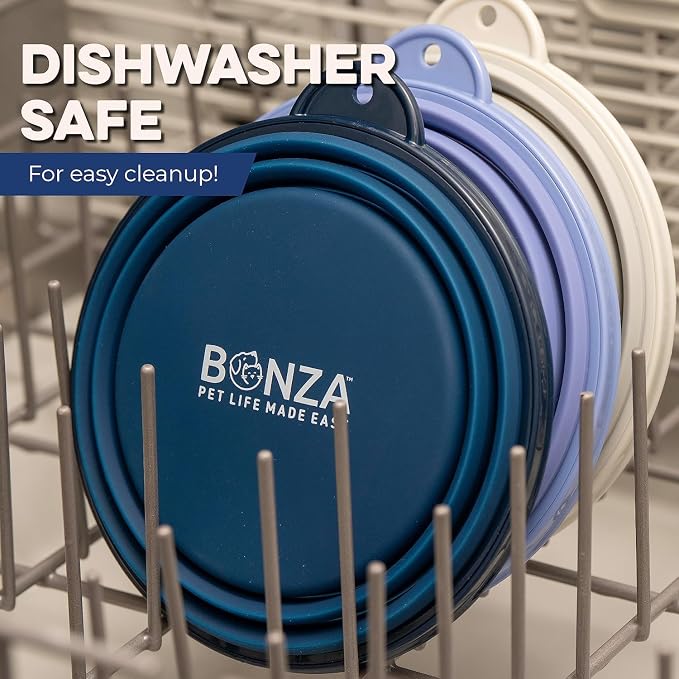 Bonza Collapsible Dog Bowls - 2 Pack, Small 12 oz, Dog Travel Accessories, Silicone Portable Dogs Bowl & Water Dish with Reinforced Rim & Carabiner for Hiking, Camping, and Car Trips, Light Gray - Image 6