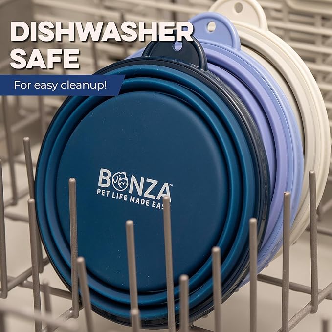 Bonza Collapsible Dog Bowls - Small 12 oz, Dog Travel Accessories, Silicone Portable Dogs Bowl & Water Dish with Reinforced Rim & Carabiner for Hiking, Camping, and Car Trips, Black - Image 6