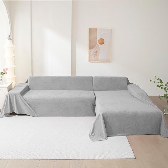MEETSKY Couch Cover for 3 Cushion Sofa,Cat Scratch Proof Couch Protector Washable Sofa Covers Sectional Couch Covers for Dogs Soft L Shape Sofa Slipcover for Pets Kids, 91" x134”,Light Grey - Image 7