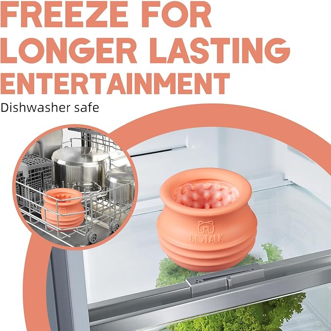 Dog Enrichment Treat Toy, Long-Lasting Wobbly Interactive Freeze Lick Toys for Dogs, Stuffable Puzzle Feeder Toy for Boredom, Silicone Treat Dispensing Chew Toy (Pastel Orange,L) - Image 3