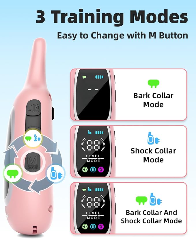2-in-1 Dog Shock Collar and Bark Collar for Dogs – 3300FT Dog Training Collar with Remote, IP67 Waterproof e Collar with Anti-Bark/Beep/Vibration/Shock Modes for Small Medium Large Dog(8-120Lbs) - Image 3