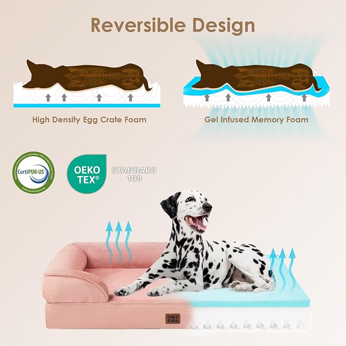 EHEYCIGA Orthopedic XXL Dog Bed, Waterproof Washable XL Big Pet Bed 48" | Non-Slip Bottom and Egg-Crate Memory Foam Extra Large Pet Couch Bed with Washable Removable Cover, Dusty Pink - Image 4