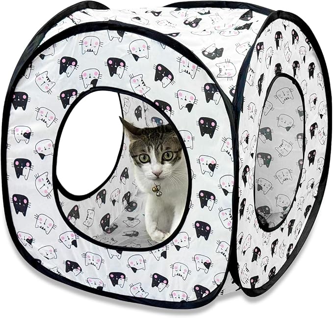 Andiker Cat Tent, 3 Holes Safe and Strong Cute Cats Tunnel Collapsible Easy to Carry Cat House for Indoor Cats Kittens Hiding Playing Training Sleeping (Square Black) by Andiker-ServingforYou