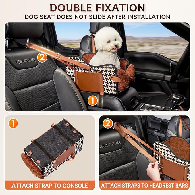 TKYZ Center Console Dog Car Seat for Small Dogs,for Car/SUV/Small Truck | Soft Pillow,Double fixation,Scratch-Resistant Fabric,Pet Booster with Safety Belt,Puppy Car Seat for Small Dogs 0-11 lbs - Image 3