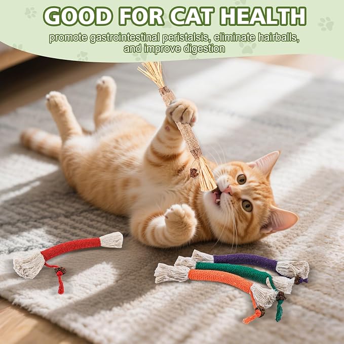 WOUSEDO 8 Pack Catnip Chew Toys for Cats, Cotton Sisal Rope Toys | Cat natural silvervine sticks, for cat teeth cleaning and dental care, Interactive toy for bored Indoor cats - Image 4