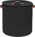 Storage Basket with Lid, 15"x13" Round Woven Blanket Storage for Living Room, Decorative Cotton Rope Hamper with Zipper Top, Black Laundry Basket with Lid, Floor Covered Kids Dog Toy Bin Box by Unknown