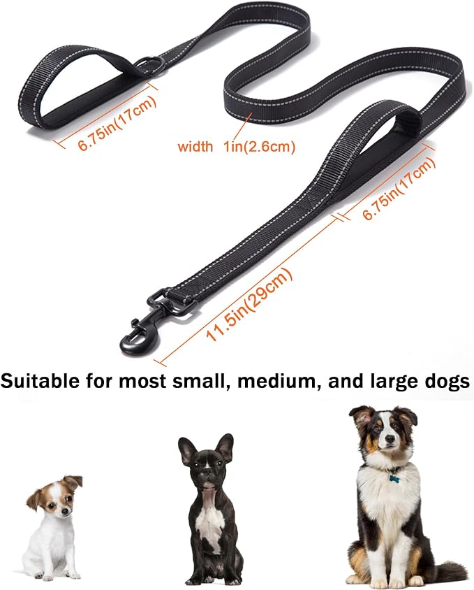Solmoony 6FT Black Strong Dog Leash with 2 Padded Handles, Traffic Handle Extra Control, Double-Sided Reflective Walking Lead for Small Medium and Large Dogs(Black, 6FT) - Image 5
