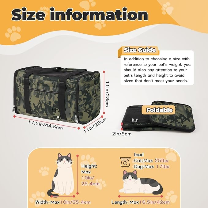 YUDODO 25lbs Cat Carrier Lightproof Soft Sided Pet Carrier for Large Cat | Airline Approved, Lightproof Breathable Design, Side Pockets, Durable Mesh, Foldable and Portable, Black Camouflage - Image 6