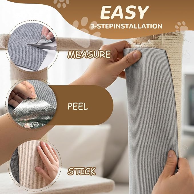 2 Pack 78Inch Grey Cat Scratch Mat for Couch, Trimmable Cat Carpet Self-Adhesive. Durable Cat Scratching Mat, Leather Couch Cat Scratch Protector and DIY Climb Furniture Protector from Cat Claws. - Image 7