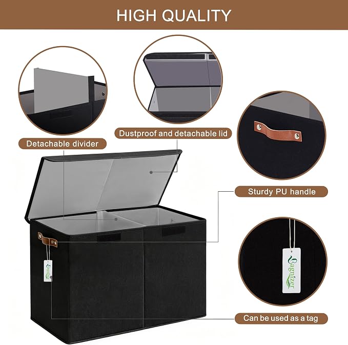Bagnizer Large Toy Storage Box with Lids, Collapsible Sturdy Baby Storage Organizer Chest Bin Basket for Kids, Boys, Girls, Playroom, Nursery, Bedroom, Closet 25"x13"x16" (Black) - Image 8