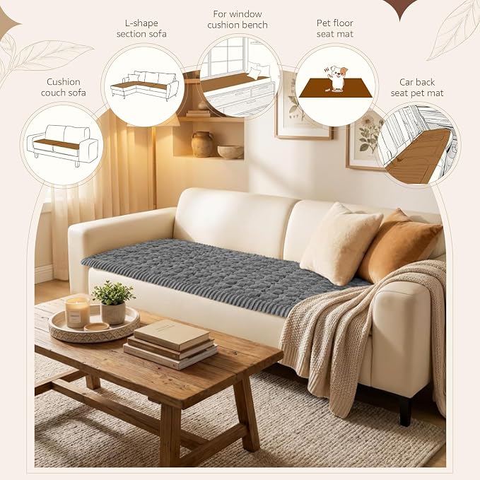 Frienda Pet Couch Cover for Sofa, 27.6 x 70.9 Inch Non-Slip Plush Sofa Slipcover, Washable Pet-Friendly Boho Dog Couch Cushion Protector, Thick Furniture Cover for Indoor Use, Dark Grey - Image 5