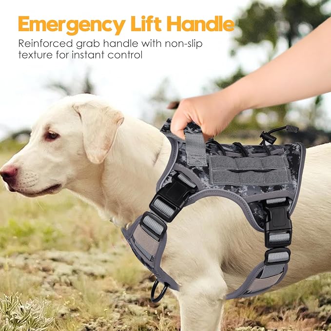 Heavy-Duty Tactical Dog Harness for Large Dogs, No Pull Adjustable Reflective Pet Vest with Molle System, K9 Military-Grade Control for Service Training, Outdoor & 10+ Breeds, Gray Camo, Medium - Image 8
