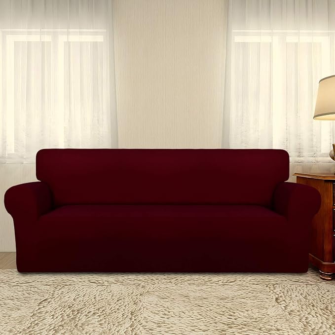 PureFit Stretch Oversized Couch Covers Fleece Sofa Slipcovers Wine | 1-Piece Sofa Cover Washable Soft Couch Protector, Couch Slipcover with Non Skid Foam and Elastic Bottom for Kids, Dogs - Image 2
