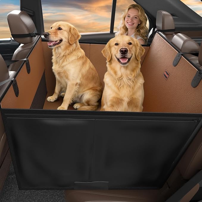 FURTIME XL Dog Car Seat, Upgraded PU Leather Back Seat Extender with Hard Bottom, Waterproof Pet Car Seat Cover for Large Medium Sized Dog, Pet Hammock for Cars, SUVs, Trucks, Brown by FURTIME