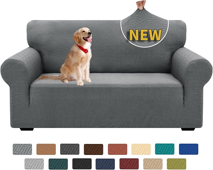 XINEAGE Stretch Jacquard Loveseat Cover, Non Slip Sofa Slipcover for Dog | High-Stretch Fabric. Wear-Resistant, Pet Friendly. Easy Install & Washable for Living Rooms, Offices.Light Gray by XINEAGE