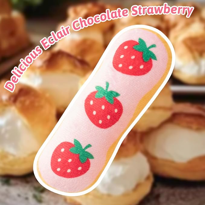 MALLMALL6 Eclair Catnip Toys for Cat - 5Pcs Chocolate Strawberry Dessert Catmint Interactive Toy Gift for Indoor Kitty, Biting Chew Kick Cats Supplies, Soft French Pastry Pet Present for Kitten Lover - Image 6