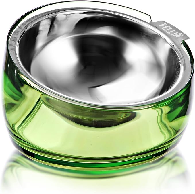 Felli Pet Oblik Acrylic Raised Dog Food Water Bowl Stainless Steel Slanted Oval Dish for Short Leg Puppy & Small Medium Pet, Elevated Tilted Metal Feeder(Jade, 1.5 Cups Oval Dish) by Felli