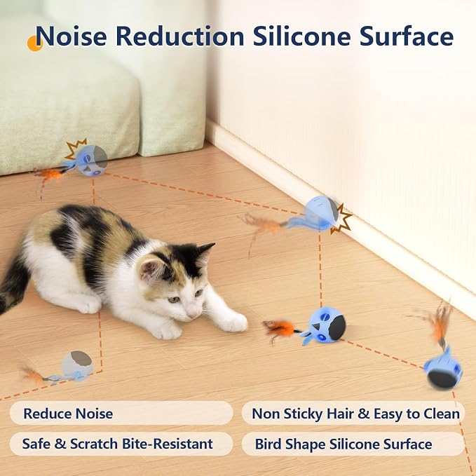 Cat Toys Ball, Smart Motion Sensor Moving Ball with 4 Sounds& 3 Speed Modes | Interactive Automatic Cat Toy for Indoor Cats,Fast Rolling Motion Activated Chirping Stimulating Light, 2 Feather Refill - Image 7