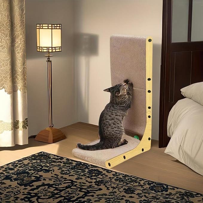 L Shape Cat Scratcher, 23.6 Inch Large Vertical Scratching Board Wall Mounted, Durable Cardboard Scratch Pad with Ball Toy - Protects Furniture for Indoor Cats (23.6in) - Image 5