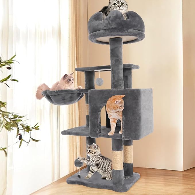 Cat Tree Tower with Hammock,40" Cat Trees for Indoor Cats Large Adult(Grey) | Modern Cat Tree Tower with Scratching Post, Cats Condo Furniture with Cloud Top Perch, Cats Climbing Tower for Kittens - Image 8