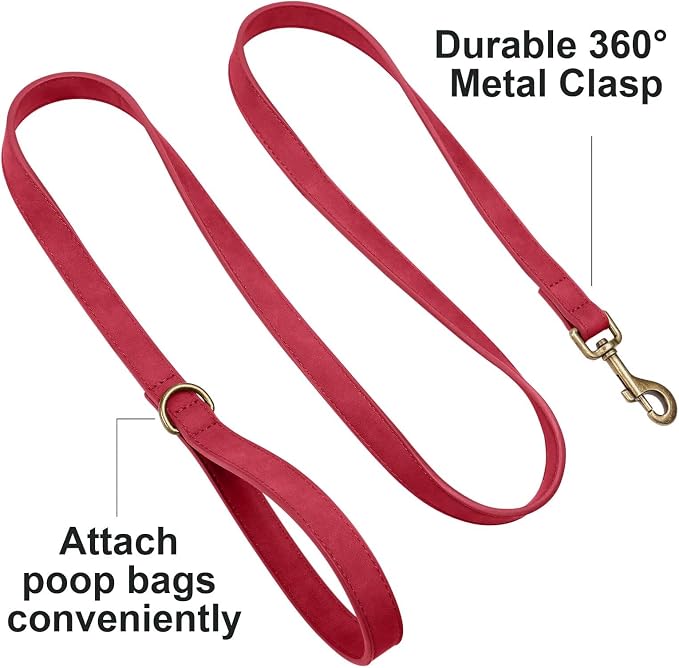 Didog PU Leather Dog Leash for Medium Large Dogs, 3/4in x 5ft, Red | Soft Grip Full Control, Easy Clean, Metal D-ring for Poop Bag Holder, Tangle-Free 360° Swivel Clasp, for Walking & Training - Image 3