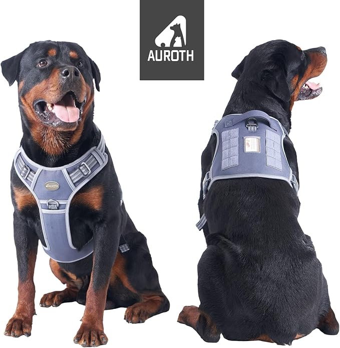 Auroth Tactical Dog Harness for Large Dogs No Pull Adjustable Pet Harness Reflective K9 Working Training Easy Control Pet Vest Military Service Dog Harnesses Grey L | Easy Control with handle, Adjustable, Reflective, Military K9, for German Shepherd Hu... - Image 2