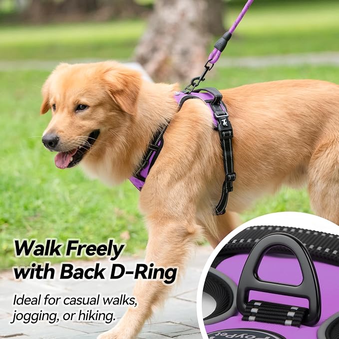 PoyPet No Pull Dog Harness Small with Front Clip & Neck Release Buckle | No Choke, Adjustable Vest, Reflective, Back Clip, Lockable, Soft Padded, Easy Control Handle for Walking Training, S, Purple - Image 4