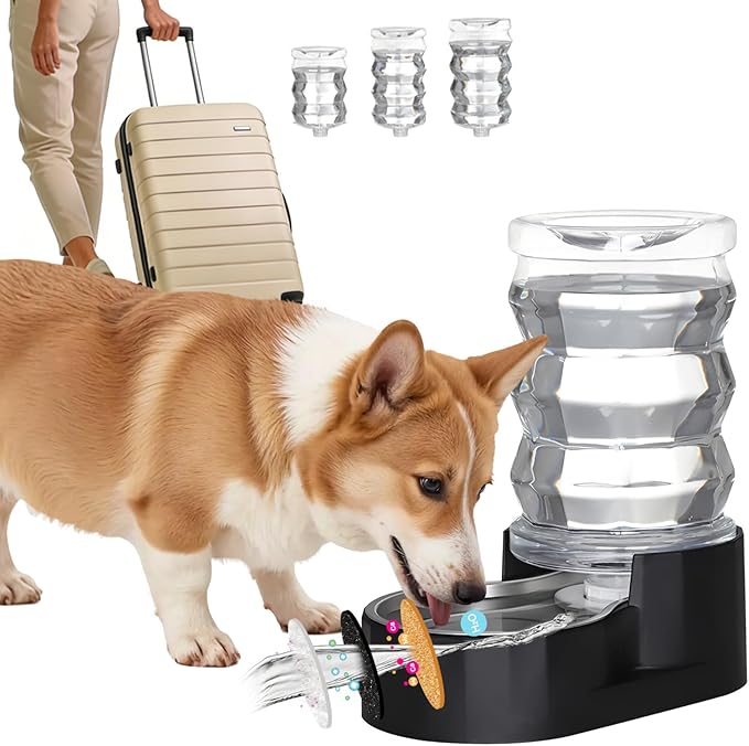 RIZZARI 7L Dog Water Bowl Dispenser:Black Stainless Steel Gravity Bowl | Built-In Filtration/Clear Water Reservoir/Spill-Resistant Design/Easy Water Monitoring/Food-Grade Materials/Indoor Daily Use by RIZZARI