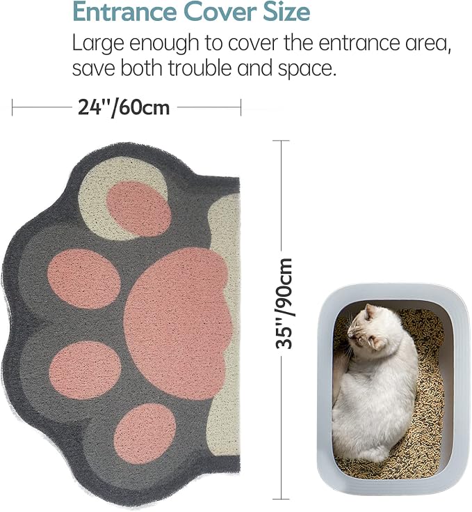Cute Cat Litter Mat 35”x24”, Litter Box Mat, Litter Trapping Mat, Soft on Kitty Paws, Easy Clean, Anti Slip, Pet Accessories, Door Floor mats - Grey Pink90*60 - Image 3