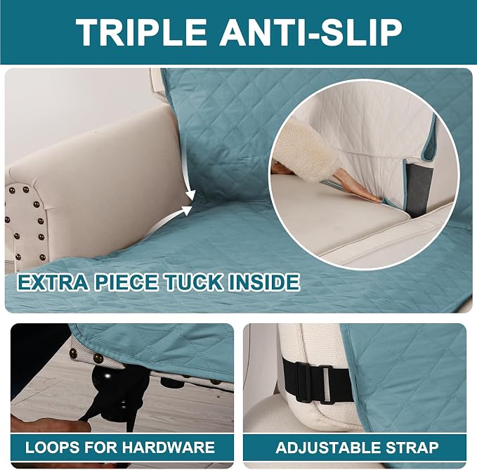 Turquoize 100% Waterproof Sofa Covers Chaise Lounge L Shape Sofa Protector Slip Cover Triple Non-Slip Sofa Slipcover for Chaise Sectional Couch Cover for Pets, Kids (Chaise, Stone Blue) - Image 4