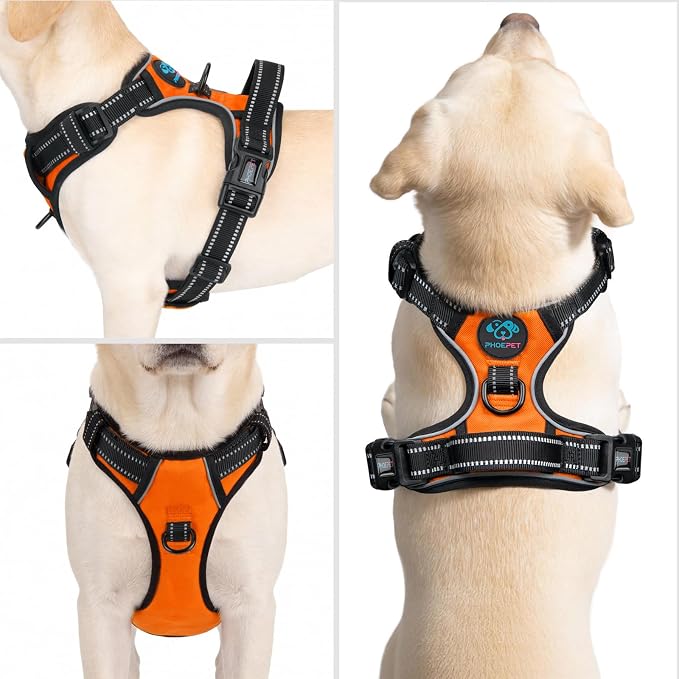 Reflective Dog Harness No Pull Large Breed Vest | with 2 Metal Leash Attachment Hooks(L, Orange) - Image 2