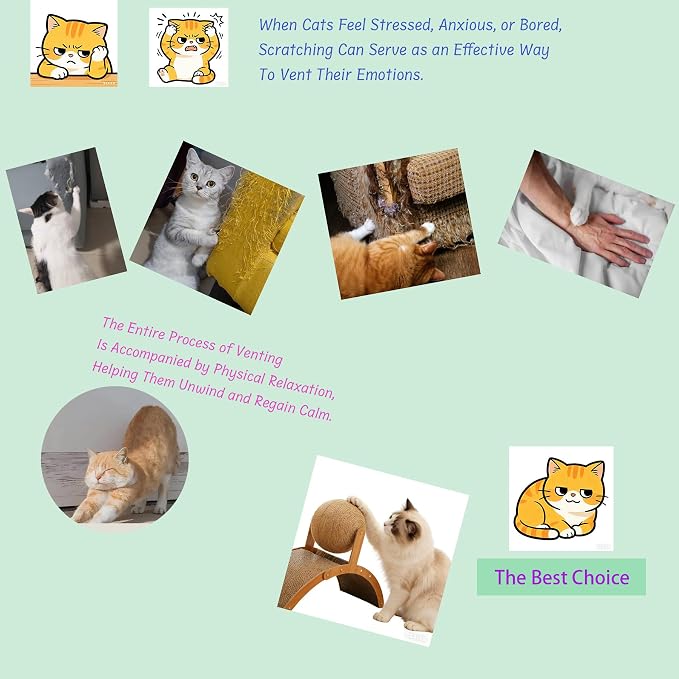 Cat Scratcher with Sisal Ball & Tunnel Toy, Dual-Surface Furniture Protector for Cats, Chinchillas, Hamsters, Rabbits - Stable Wide-Base Arch Design(Not for Large Cats) - Image 5