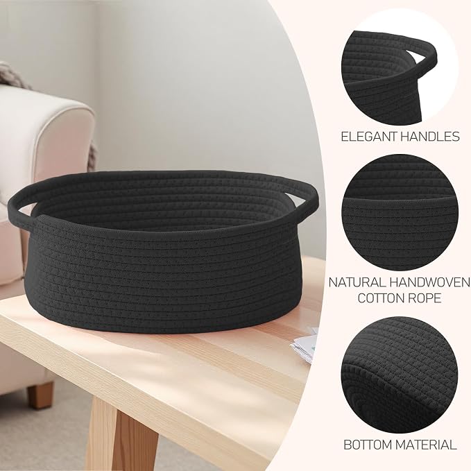 JMvicyroam Small Woven Basket, Empty Gift Basket, Black/1 Pack | Small Gift Basket, Cotton Rope, 12 x 8 x 24 in, Handles, Includes Ribbon and Bag, Birthday Gift Basket - Image 3