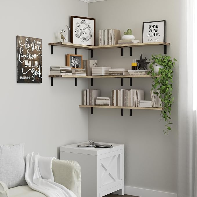 DOLLFIO Floating Wall Shelves, Decor & Storage, Rustic Brown, 16.5'', 8Pcs | Wall Mounted Wood Hanging Shelves for Bedroom, Bathroom, Laundry Room, Living Room, Kitchen, Office, Study Room Display - Image 6