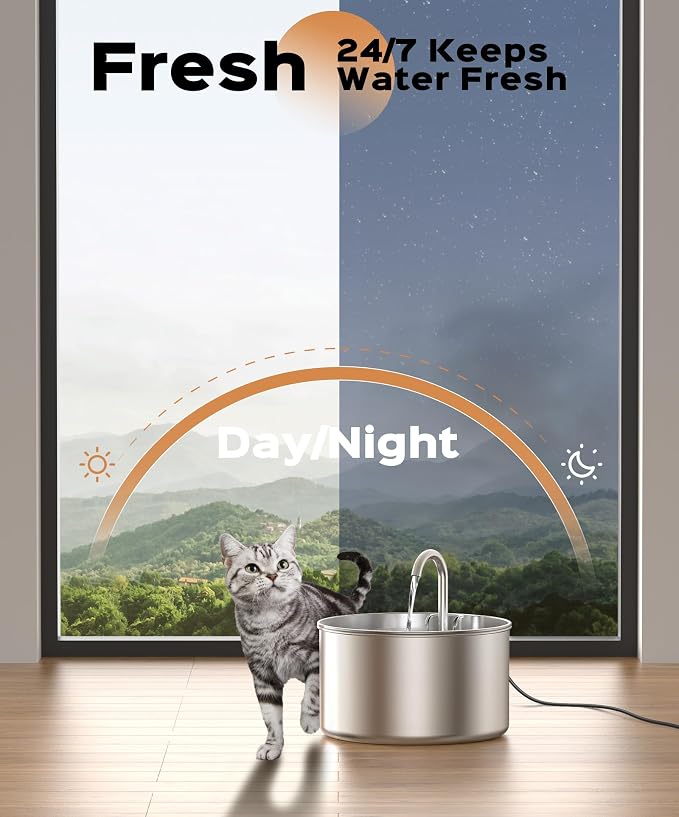 Cat Water Fountain Stainless Steel + 6 Filters + 3 Sponges - Pet Water Fountain 24/7 Keep The Water Fresh 74oz Capacity Ultra-Quiet No Sputter Compact Easy to Clean - Image 8