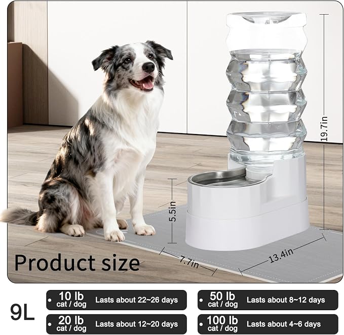 RIZZARI 9L Elevated Dog Water Dispenser: Large Capacity Wide Mouth | Filtered Hydration Design/Senior & Large Dogs / Dishwasher Safe Stainless Steel Bowl /Anti Splash Base/ Multi Pet Homes - Image 6