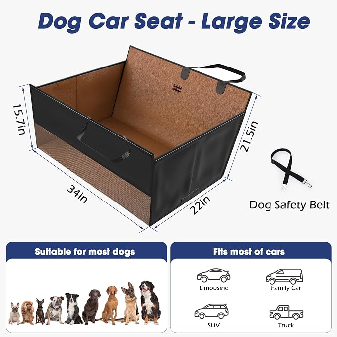 FURTIME XL Dog Car Seat, Upgraded PU Leather Back Seat Extender with Hard Bottom, Waterproof Pet Car Seat Cover for Large Medium Sized Dog, Pet Hammock for Cars, SUVs, Trucks, Brown - Image 4