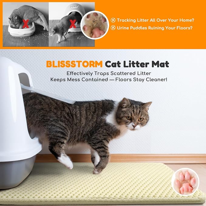 Cat Litter Mat 24"x16",Double Layer EVA Litterbox Mat Cream | Extra Large Honeycomb, Waterproof & non-slip, Odor-free, easy clean, washable durable floor protector,scatter control - Image 7