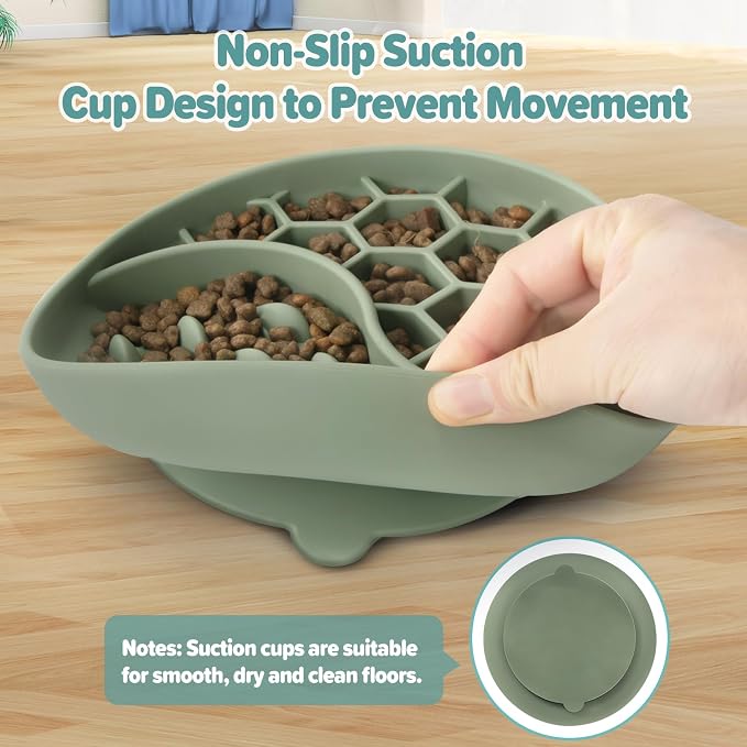 Slow Feeder Dog Bowl, Pet Puzzle Dish w/Suction Cup, Small Medium | Anti Choking, Interactive, 2-Cup, Silicone, Non-Slip, Dishwasher & Microwave Safe, for Fast Eaters, Dogs & Cats (Green) - Image 7